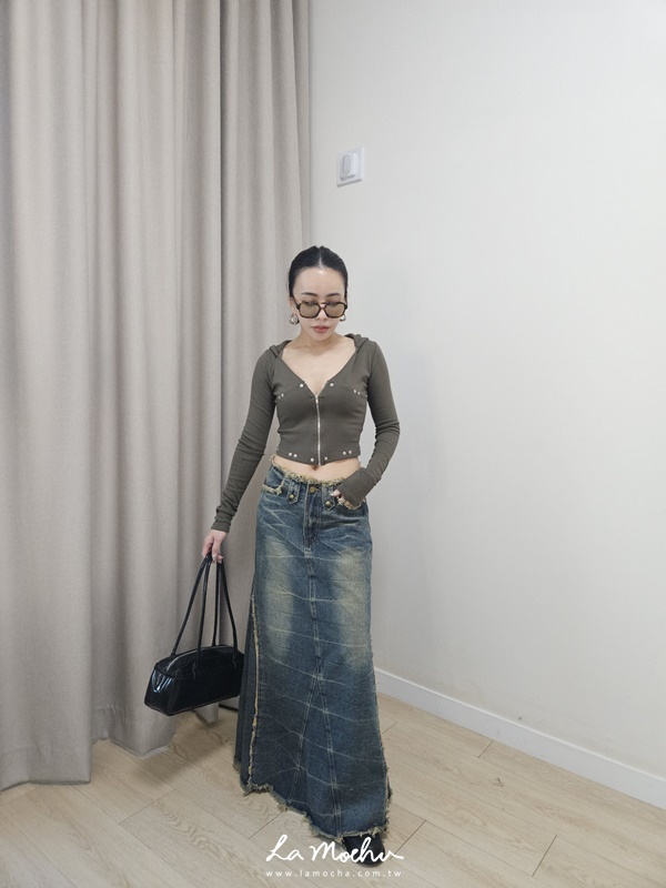 後高腰滾毛邊牛仔裙